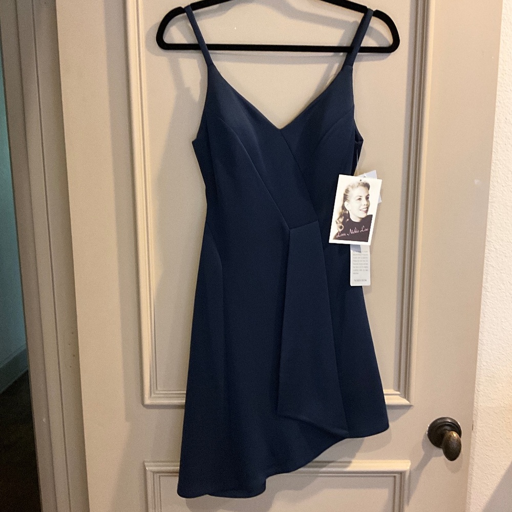 LOVE, NICKIE LEW Mini Dress Navy Blue Size Small V-Neck Spaghetti Straps NEW